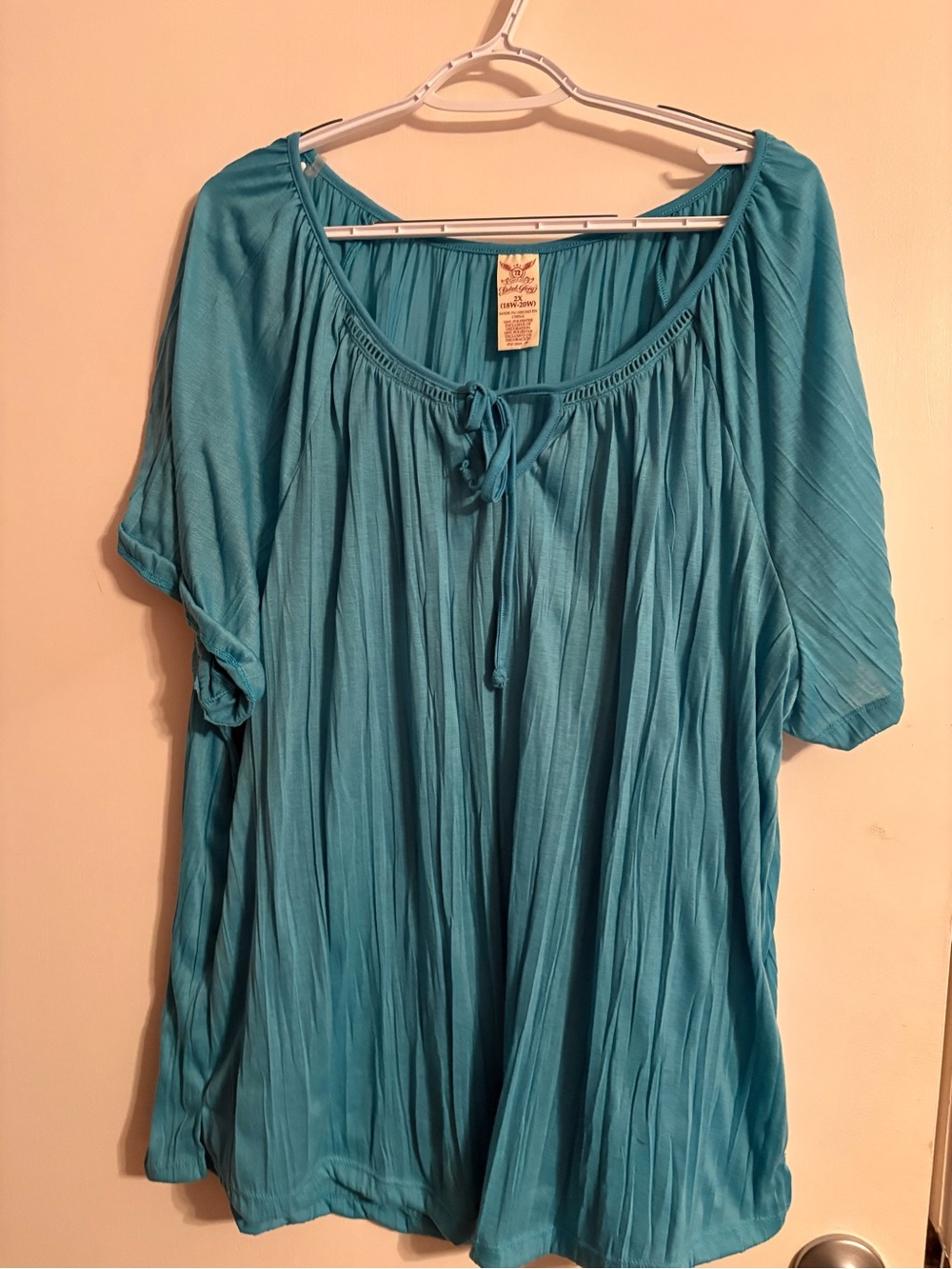 Faded Glory Teal Peasant Tie-Front Tunic